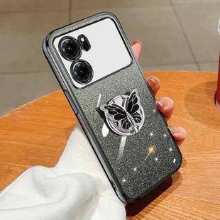 For OPPO K10 Plated Gradient Glitter Butterfly Holder TPU Phone Case(Black)