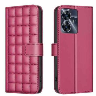 For Realme C55 Square Texture Leather Phone Case(Red)
