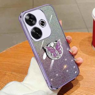 For Redmi Turbo 3 Plated Gradient Glitter Butterfly Holder TPU Phone Case(Purple)