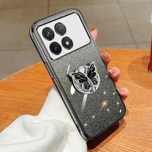 For Redmi K70 / K70 Pro Plated Gradient Glitter Butterfly Holder TPU Phone Case(Black)