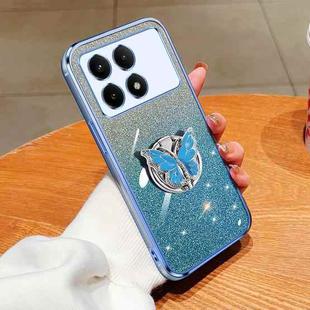 For Redmi K70E Plated Gradient Glitter Butterfly Holder TPU Phone Case(Sierra Blue)
