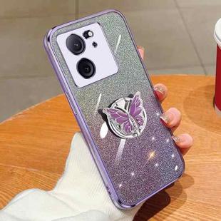 For Redmi K60 Ultra Plated Gradient Glitter Butterfly Holder TPU Phone Case(Purple)