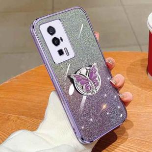 For Redmi K60 / K60 Pro Plated Gradient Glitter Butterfly Holder TPU Phone Case(Purple)