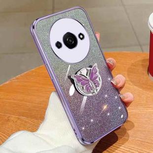 For Redmi A3 Plated Gradient Glitter Butterfly Holder TPU Phone Case(Purple)