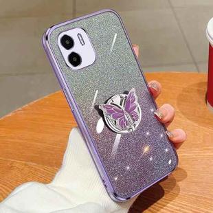 For Redmi A1 Plated Gradient Glitter Butterfly Holder TPU Phone Case(Purple)