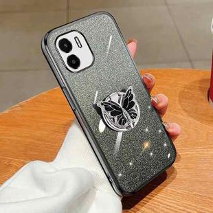 For Redmi A1 Plated Gradient Glitter Butterfly Holder TPU Phone Case(Black)