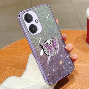 For Redmi 13C 5G Plated Gradient Glitter Butterfly Holder TPU Phone Case(Purple)