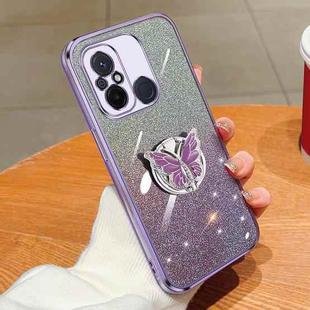 For Redmi 12C Plated Gradient Glitter Butterfly Holder TPU Phone Case(Purple)