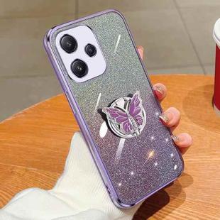 For Redmi 12 5G Plated Gradient Glitter Butterfly Holder TPU Phone Case(Purple)