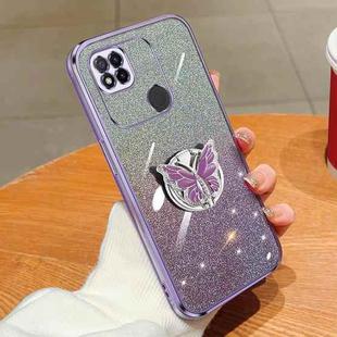 For Redmi 9C / 10A Plated Gradient Glitter Butterfly Holder TPU Phone Case(Purple)