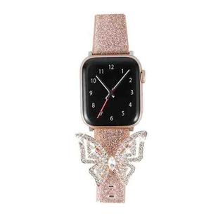 For Apple Watch 5 & 4 44mm / 3 & 2 & 1 42mm Bowknot Glitter Diamond Watch Band(Rose Gold)