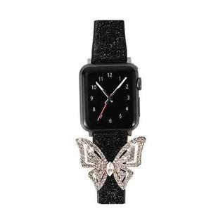 For Apple Watch 5 & 4 44mm / 3 & 2 & 1 42mm Bowknot Glitter Diamond Watch Band(Black)