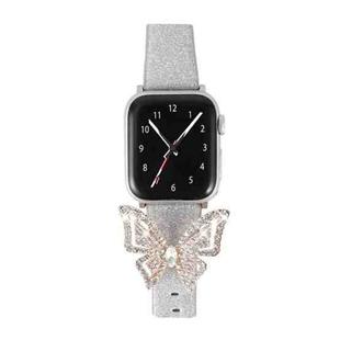 For Apple Watch 5 & 4 44mm / 3 & 2 & 1 42mm Bowknot Glitter Diamond Watch Band(Silver)
