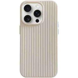 For iPhone 15 Pro Max Macaroon Tile Stripe TPU Hybrid PC Phone Case(Beige)