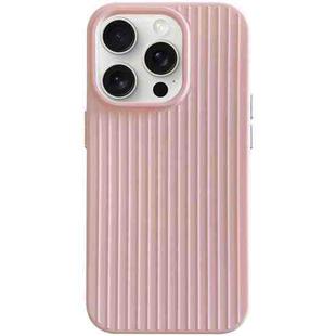 For iPhone 15 Pro Macaroon Tile Stripe TPU Hybrid PC Phone Case(Pink)