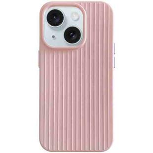 For iPhone 15 Macaroon Tile Stripe TPU Hybrid PC Phone Case(Pink)