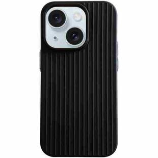 For iPhone 15 Macaroon Tile Stripe TPU Hybrid PC Phone Case(Black)