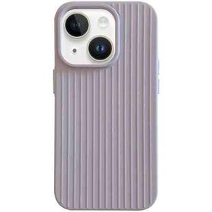 For iPhone 14 Macaroon Tile Stripe TPU Hybrid PC Phone Case(Lavender Grey)