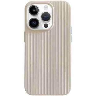 For iPhone 14 Pro Macaroon Tile Stripe TPU Hybrid PC Phone Case(Beige)