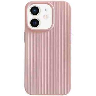 For iPhone 12 Macaroon Tile Stripe TPU Hybrid PC Phone Case(Pink)