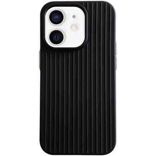 For iPhone 12 Macaroon Tile Stripe TPU Hybrid PC Phone Case(Black)