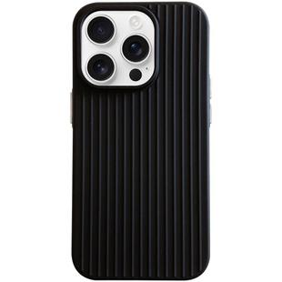 For iPhone 16 Pro Macaroon Tile Stripe TPU Hybrid PC Phone Case(Black)