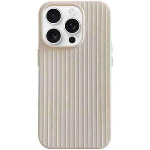 For iPhone 16 Pro Macaroon Tile Stripe TPU Hybrid PC Phone Case(Beige)