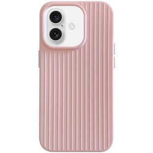 For iPhone 16 Plus Macaroon Tile Stripe TPU Hybrid PC Phone Case(Pink)