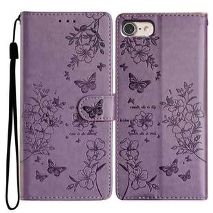 For iPhone SE 2022 / SE 2020 Butterfly Love Flower Embossed Leather Phone Case(Purple)