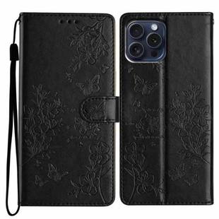 For iPhone 13 Pro Butterflies and Flowers Leather Phone Case(Black)