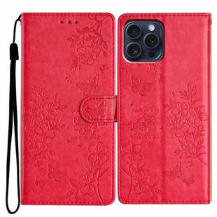 For iPhone 13 Pro Butterfly Love Flower Embossed Leather Phone Case(Red)