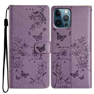 For iPhone 12 Pro Max Butterfly Love Flower Embossed Leather Phone Case(Purple)