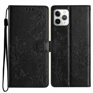 For iPhone 11 Pro Max Butterflies and Flowers Leather Phone Case(Black)