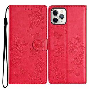 For iPhone 11 Pro Max Butterflies and Flowers Leather Phone Case(Red)