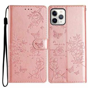 For iPhone 11 Pro Max Butterfly Love Flower Embossed Leather Phone Case(Rose Gold)