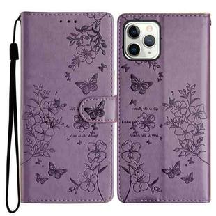 For iPhone 11 Pro Max Butterfly Love Flower Embossed Leather Phone Case(Purple)