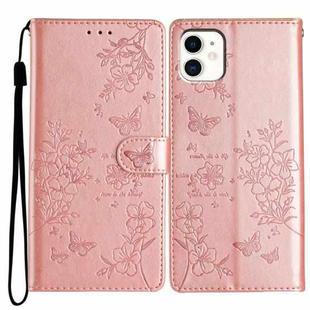 For iPhone 11 Butterfly Love Flower Embossed Leather Phone Case(Rose Gold)