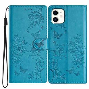 For iPhone 11 Butterfly Love Flower Embossed Leather Phone Case(Blue)
