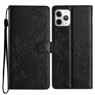 For iPhone 11 Pro Butterfly Love Flower Embossed Leather Phone Case(Black)
