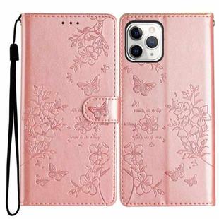 For iPhone 11 Pro Butterfly Love Flower Embossed Leather Phone Case(Rose Gold)