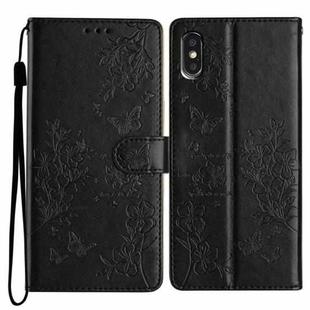 For iPhone XS / X Butterfly Love Flower Embossed Leather Phone Case(Black)