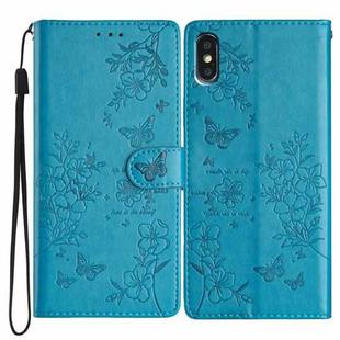 For iPhone XS / X Butterfly Love Flower Embossed Leather Phone Case(Blue)