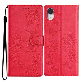 For iPhone XR Butterfly Love Flower Embossed Leather Phone Case(Red)