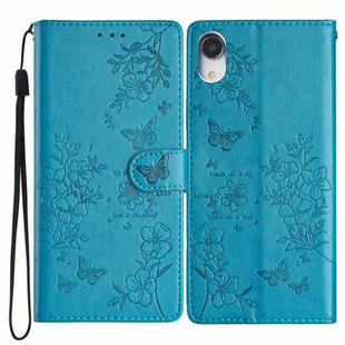 For iPhone XR Butterfly Love Flower Embossed Leather Phone Case(Blue)