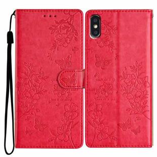 For iPhone XS Max Butterfly Love Flower Embossed Leather Phone Case(Red)