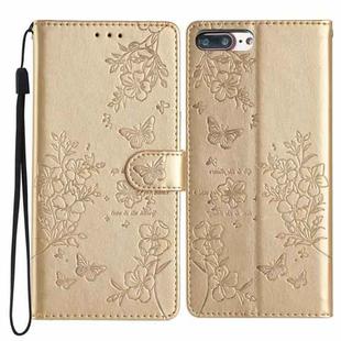 For iPhone 8 Plus / 7 Plus Butterfly Love Flower Embossed Leather Phone Case(Gold)