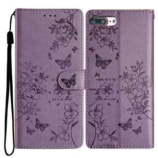 For iPhone 8 Plus / 7 Plus Butterfly Love Flower Embossed Leather Phone Case(Purple)