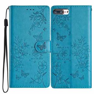 For iPhone 8 Plus / 7 Plus Butterfly Love Flower Embossed Leather Phone Case(Blue)