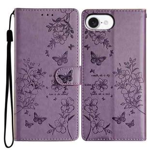 For iPhone 16e Butterflies and Flowers Leather Phone Case(Purple)