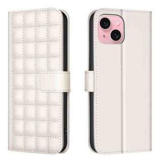 For iPhone 15 Square Texture Leather Phone Case(Beige)